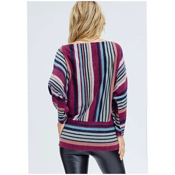 Brushed Contrast Boat Neck Sweater - Pink/Punch
